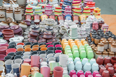 China cups on sale at a shop.