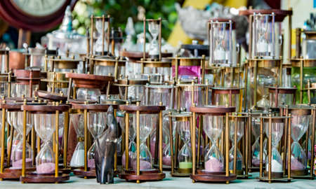 Various hourglasses displayed at a retail storeの写真素材