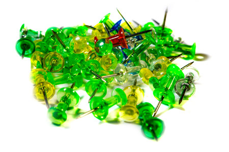 Many colorful board pins on display