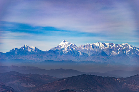 Blue snow on mountains of himalayan region.の写真素材