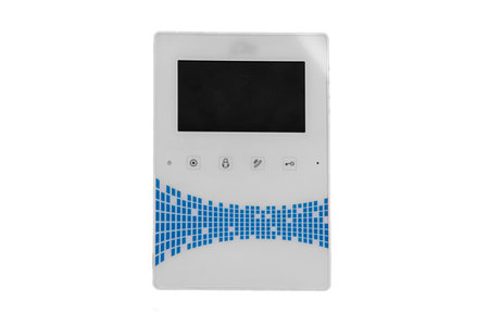 Video intercom system with display and keys.