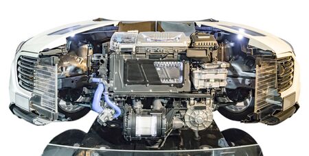 Cross section of car engine on front side and displayの写真素材
