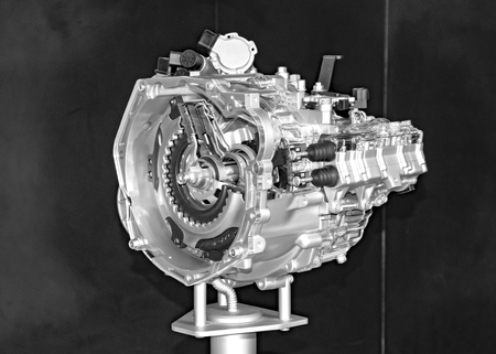 Bare car engine on displayの写真素材