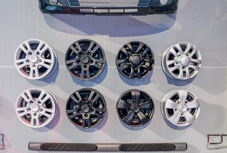 Different alloy wheels on sale and displayの写真素材