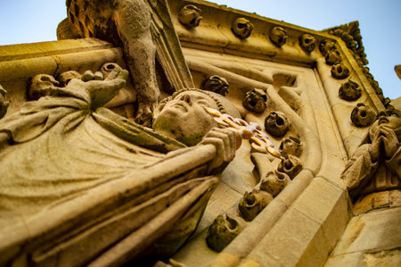 A statue in the door at one building in oxford town in uk
