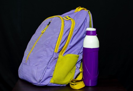 School bag and bottle for back to school concept with groupの写真素材