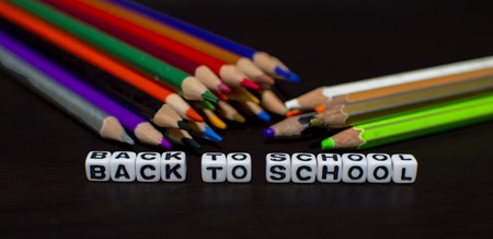 School pencils and for back to school concept text and banner in groupの写真素材