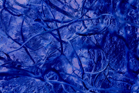 Branches covered with blue Alcohol ink fluid abstract art and shades