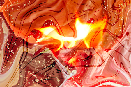 Fire and figure on marble having Alcohol ink fluid abstract art with gold glitter and shades