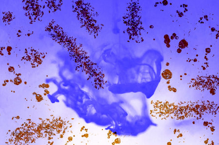 Gold leaves and Alcohol ink fluid abstract texture fluid art with gold glitter and liquid with...