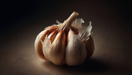 Garlic on a dark background, close-up, studio shotの素材