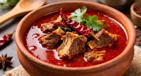 Beef stewed in red wine, served in a clay bowlの素材