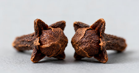 Clove seeds on a gray background. Macro. Selective focus.の素材