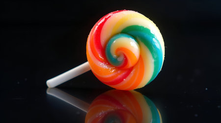 Colorful lollipop on a black background, close-upの素材