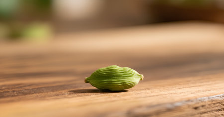 Green cardamom on a wooden table, shallow depth of fieldの素材
