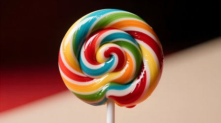 Colorful spiral lollipop on a dark background close up.の素材