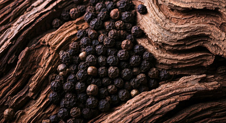 Black pepper on wooden background. Selective focus. Toned.の素材
