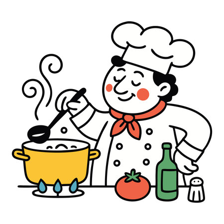 Chef cooking in the kitchen. Vector illustration of a flat style.のイラスト素材