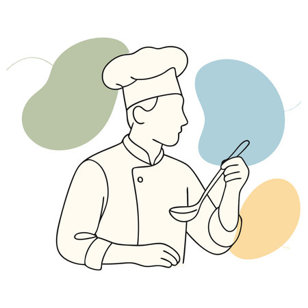 Vector illustration of a man in a chef hat with a ladle.のイラスト素材