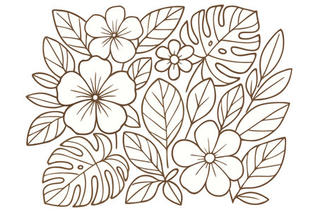 Vector hand drawn doodle set of tropical leaves and flowers. Floral design elements.のイラスト素材