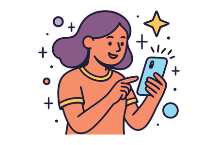 Young woman using a smartphone. Vector illustration in a flat style.のイラスト素材