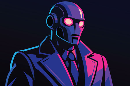 Cyborg man in a suit with a headset. Vector illustration.のイラスト素材