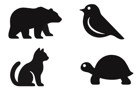 Set of black silhouettes of animals on a white background. Vector illustrationのイラスト素材