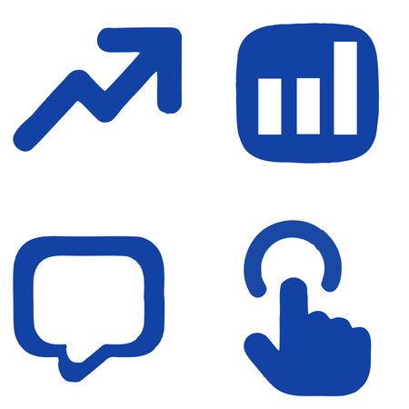 Graph and speech bubble icon set. Blue icons on white background. Vector illustration.のイラスト素材
