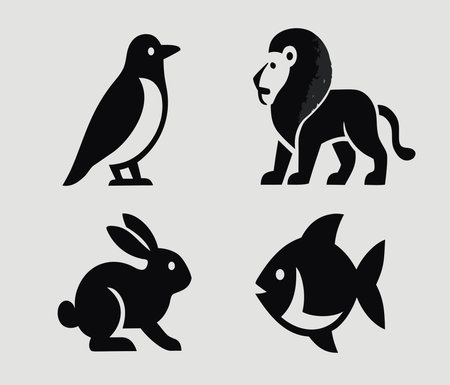 Animals icons set. Black and white vector illustration for web and mobile designのイラスト素材