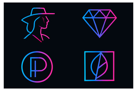 Set line Letter P, Diamond, Woman in hat and icon. Vectorのイラスト素材