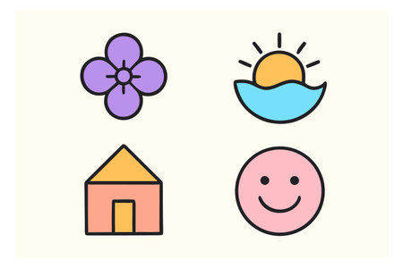 Set of vector icons in trendy linear style. House, sun, flower.のイラスト素材
