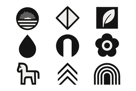 Set of 9 simple icons in black and white. Vector illustration.のイラスト素材