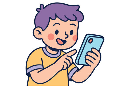 Illustration of a boy using a mobile phone. Vector illustration.のイラスト素材