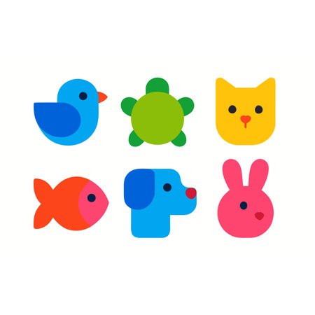 Set of cute colorful animal icons. Vector illustration in flat style.のイラスト素材