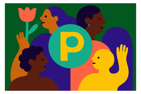 Vector illustration of people with letter P. The concept of community support.のイラスト素材