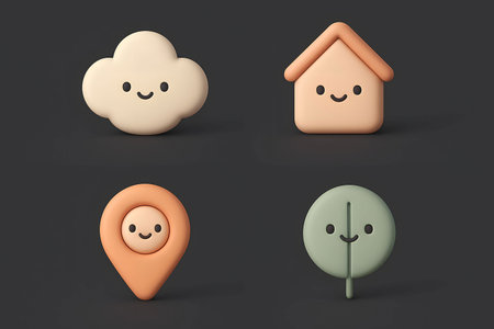 3d rendering of a set of cute cartoon characters with different expressionsの素材