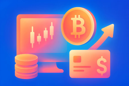 Bitcoin mining concept. Cryptocurrency investment. Vector illustration in neon styleの素材