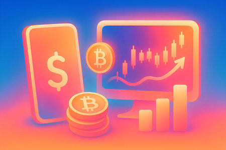 3d vector illustration of mobile phone and bitcoin symbol on the screenの素材