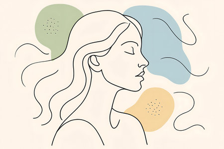 Beautiful woman face with hand drawn abstract background. Vector illustration.の素材