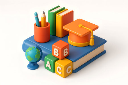 Books and pencils on white background. Education concept. 3dの素材