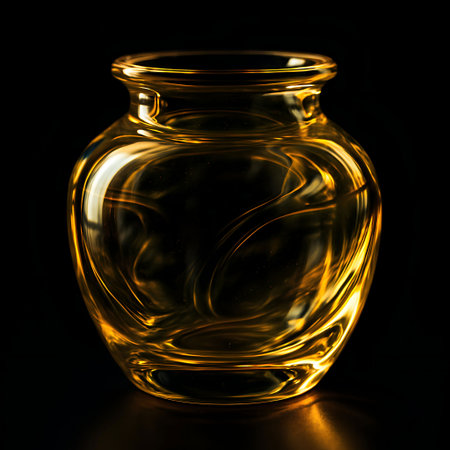 Empty glass jar on black background. Shallow depth of field.の素材