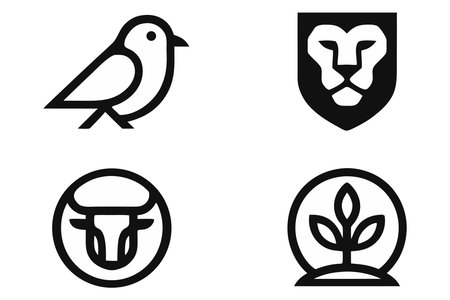 Set of black icons for animals, birds and plants. Vector illustrationのイラスト素材