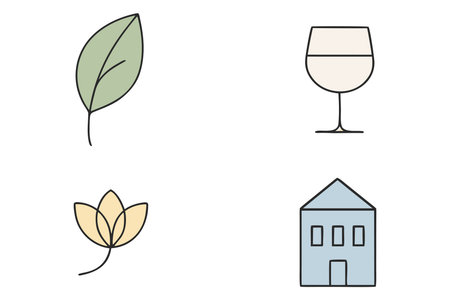 Wine icon set. Wine glass, house, leaf. Vector illustrationのイラスト素材