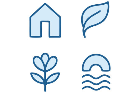 Set of simple icons in the form of a house and a leafのイラスト素材