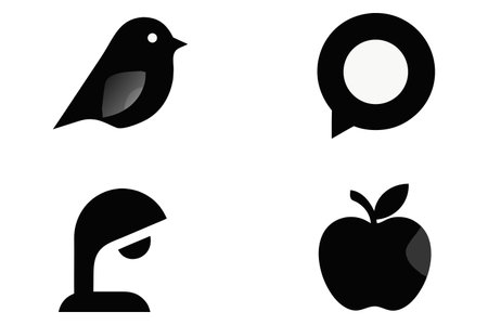 set of black and white icons with bird and speech bubble on white backgroundのイラスト素材