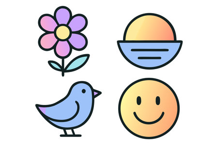 Flower, bird and egg icons. Vector illustration in line styleのイラスト素材