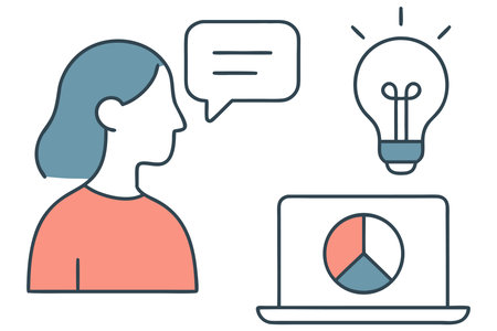 Vector illustration of a woman with a laptop and a light bulb.のイラスト素材