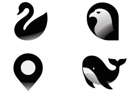 Illustration of a set of black and white icons with a swanのイラスト素材