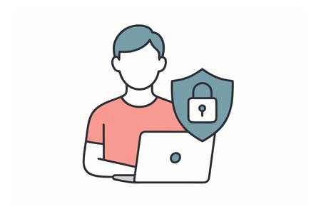 Man with laptop and padlock icon. Vector illustration in flat designのイラスト素材