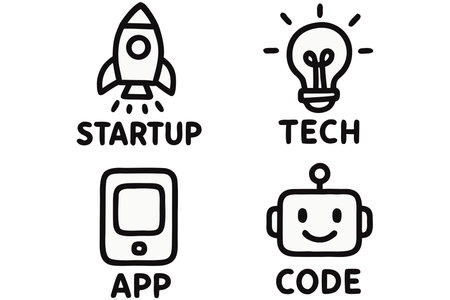 Startup icons set. Vector illustration in doodle style.のイラスト素材